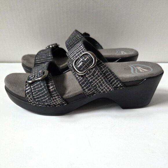 Dansko Shoes - Dansko Sandals Women 38 Gray Pewter Embossed Leather Sophie Comfort Wedge 7.5 8